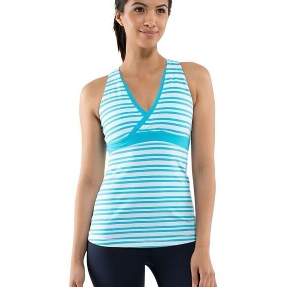 Lululemon Deep V Athletic Tank Twin Stripe Spry Blue / Spry Blue - Picture 7 of 8